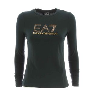 EA7 Emporio Armani Donna T Shirt Manica Lunga con Logo Strass