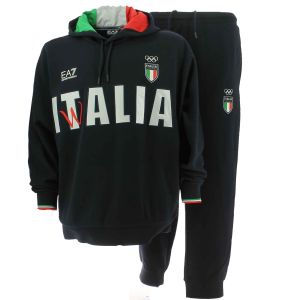 EA7 Emporio Armani Uomo Tuta Felpa Garzata Cappuccio Chiuso Olimpiadi 2024